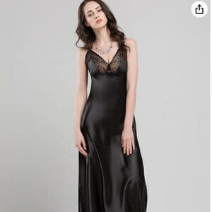 VINTAGE CINE STAR BLACK LINGERIE NIGHTIE NIGHTGOWN CHEMISE DRESS SZ L LACE